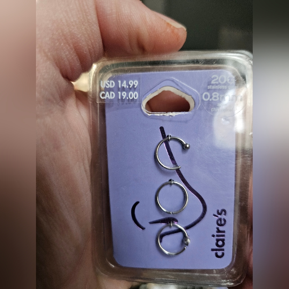 Claire’s Silver Nose Hoop Set – 3 Pack – 20G Stainless Steel (New)